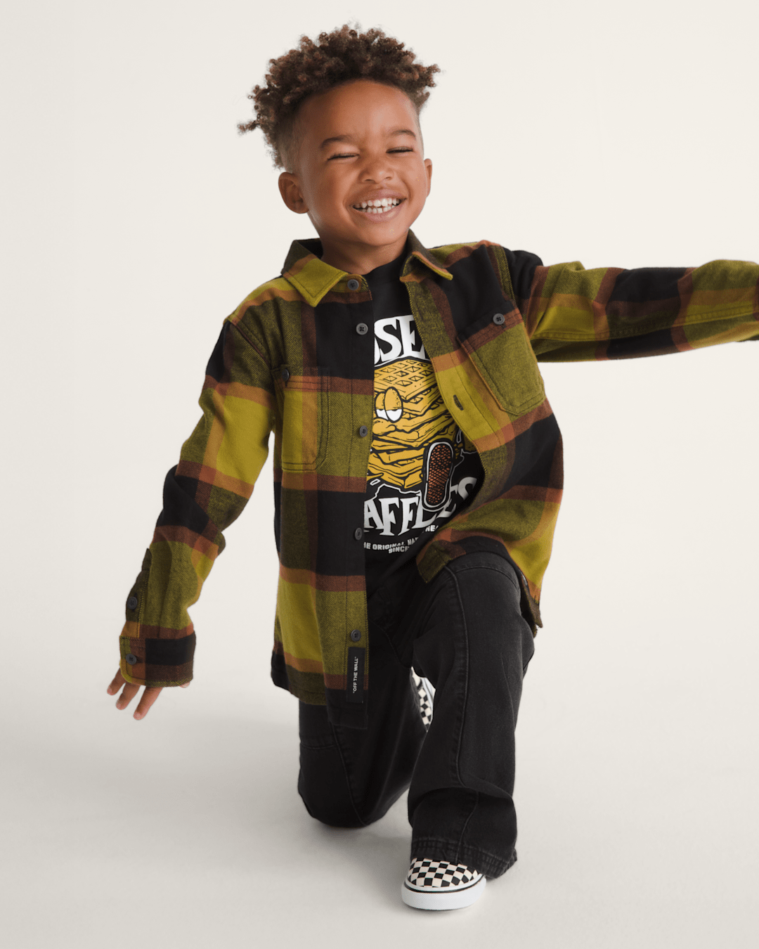 Little Kids Larkspur Plaid Flannel Shirt in Burnt Gold Yellow / Black | Vans on sale